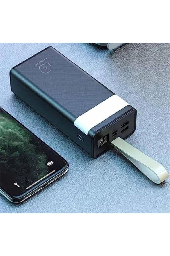 Powerbank Led Işıklı Şarj Durumu Göstergesi Taşıma İpli Ofiste Evde Güç Bankası 40000 Mah Wuw