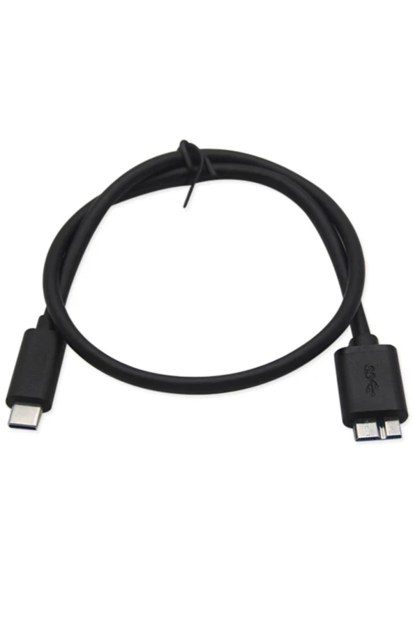 Type C to Micro B 3.0 Kablo 1 Metre Siyah Renk Veri Aktarım Kablosu Micro B Harici Harddisk Kablosu