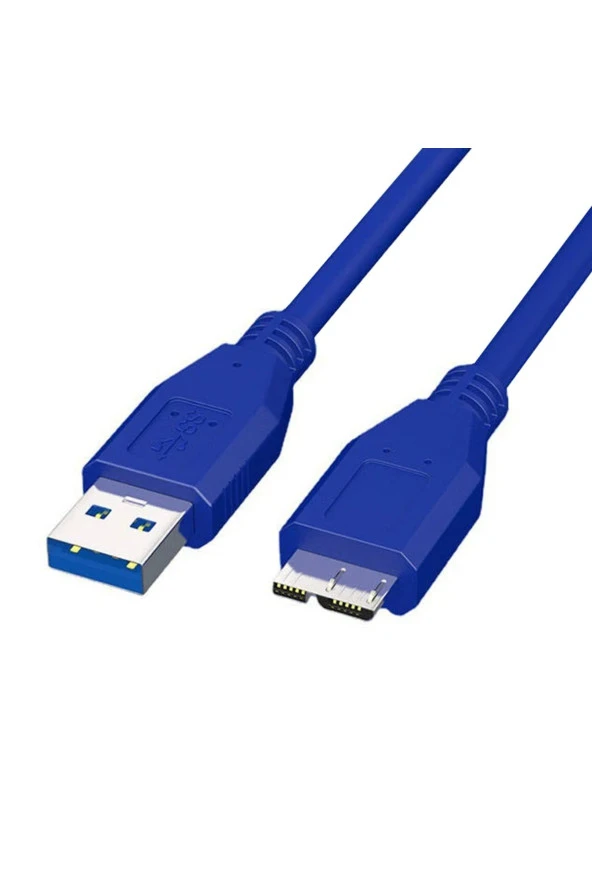 USB to Micro B 3.0 Kablo 1 Metre Mavi Renk Hızlı Veri Aktarım Kablosu Micro B Harici Harddisk Kablo