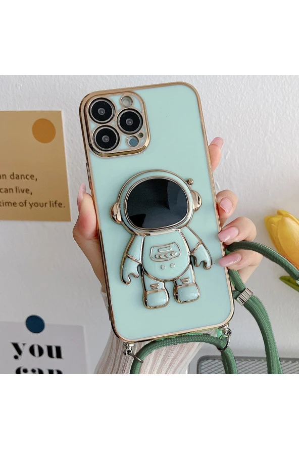 Xiaomi Redmi Note 11 Global ile Uyumlu Ipli Boyun Askılı Astronot Figürlü Kılıf Pastel Renkli Kılıf