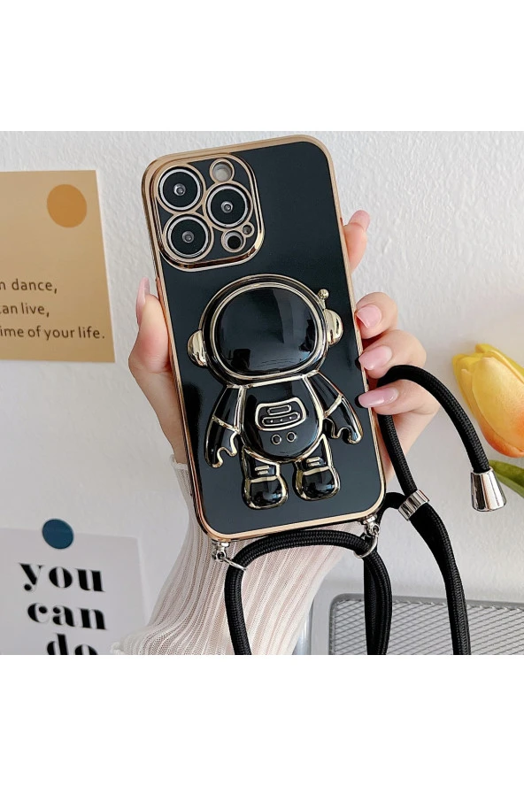 Galaxy M14 ile Uyumlu Ipli Boyun Askılı Astronot Figürlü Silikon Kılıf Pastel Renkli Epiphany Kılıf