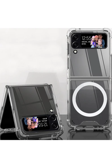 Galaxy Z Flip 4 ile uyumlu Kılıf Magsafe ile uyumlu Nitro AntiShock Transparan Köşeler Airbag Koruma - Resim 7