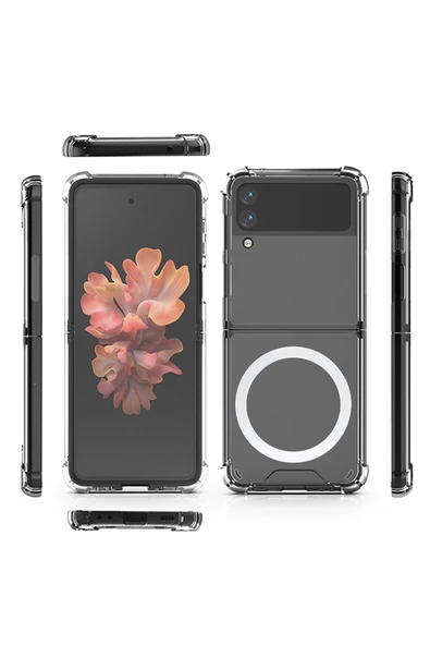 Galaxy Z Flip 4 ile uyumlu Kılıf Magsafe ile uyumlu Nitro AntiShock Transparan Köşeler Airbag Koruma - Resim 5