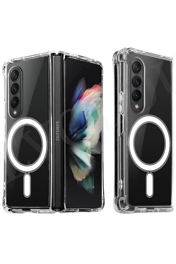 Galaxy Z Fold 4 ile uyumlu Kılıf Magsafe ile uyumlu Nitro AntiShock Transparan Köşeler Airbag Koruma - Resim 2