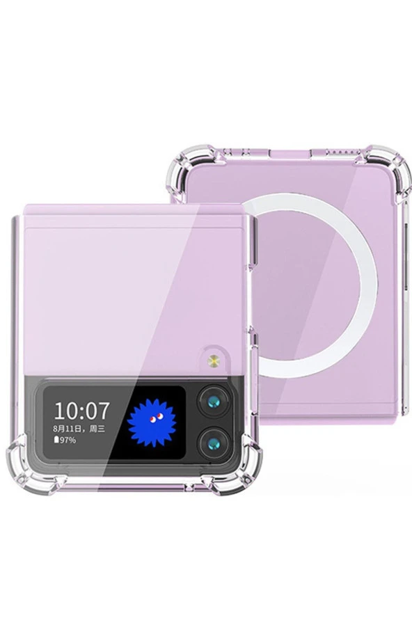 Galaxy Z Flip 4 ile uyumlu Kılıf Magsafe ile uyumlu Nitro AntiShock Transparan Köşeler Airbag Koruma - Resim 3