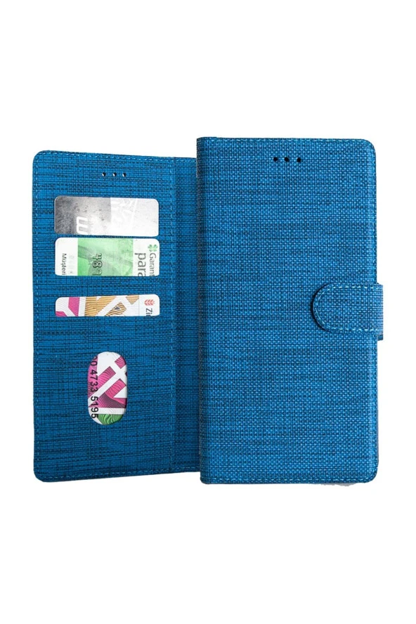 Samsuıng Galaxy A10 Kılıf Standlı Kartvizitli Ve Para Gözlü Kumaş Desen Siyah ürün görseli