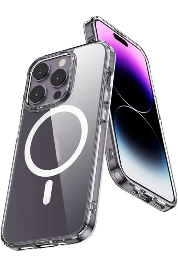 iPhone 15 Plus ile uyumlu Kılıf Tacsafe Wireless Halka Magnetik Attractive Kapak Şeffaf ürün görseli