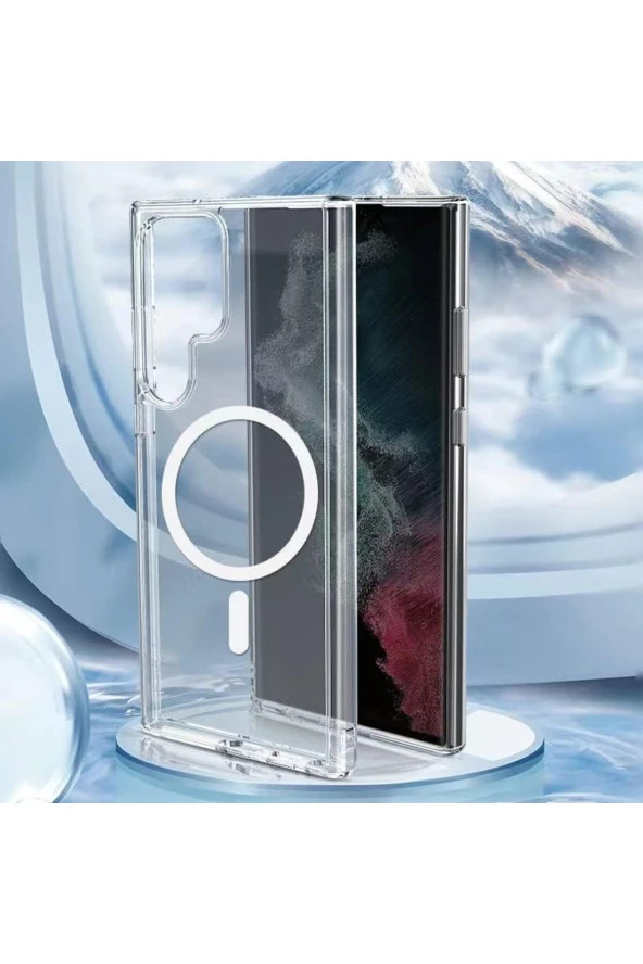 Galaxy S23 Ultra ile uyumlu Kılıf Tacsafe Wireless Halka Magnetik Attractive Kapak Şeffaf - Resim 3