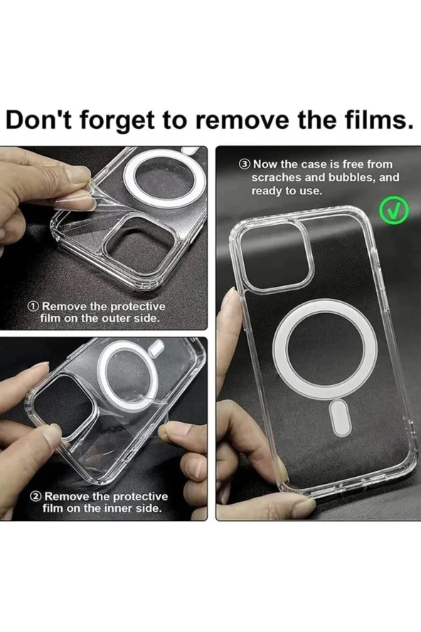 iPhone 15 ile uyumlu Kılıf Tacsafe Wireless Halka Magnetik Attractive Kapak Şeffaf - Resim 4