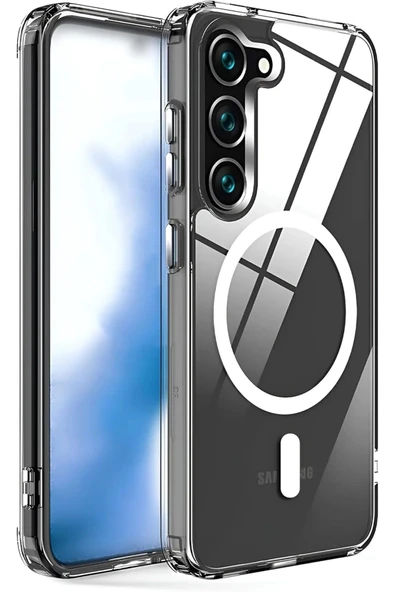 Galaxy S23 Fe ile uyumlu Kılıf Z-Tacsafe Wireless Halka Şeklindeki Dizayn Attractive Kapak Şeffaf - Resim 5