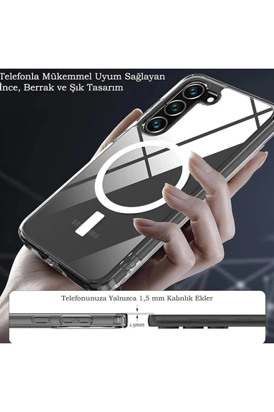 Galaxy S23 Fe ile uyumlu Kılıf Z-Tacsafe Wireless Halka Şeklindeki Dizayn Attractive Kapak Şeffaf - Resim 6