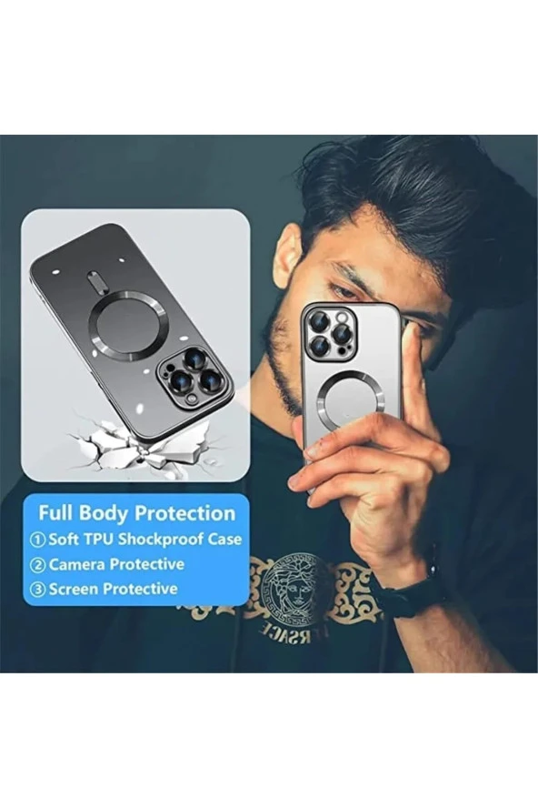 iPhone 15 Pro ile Uyumlu Kamera Korumalı Kılıf Magsafe ile uyumlu Silikon Kılıf - Resim 4