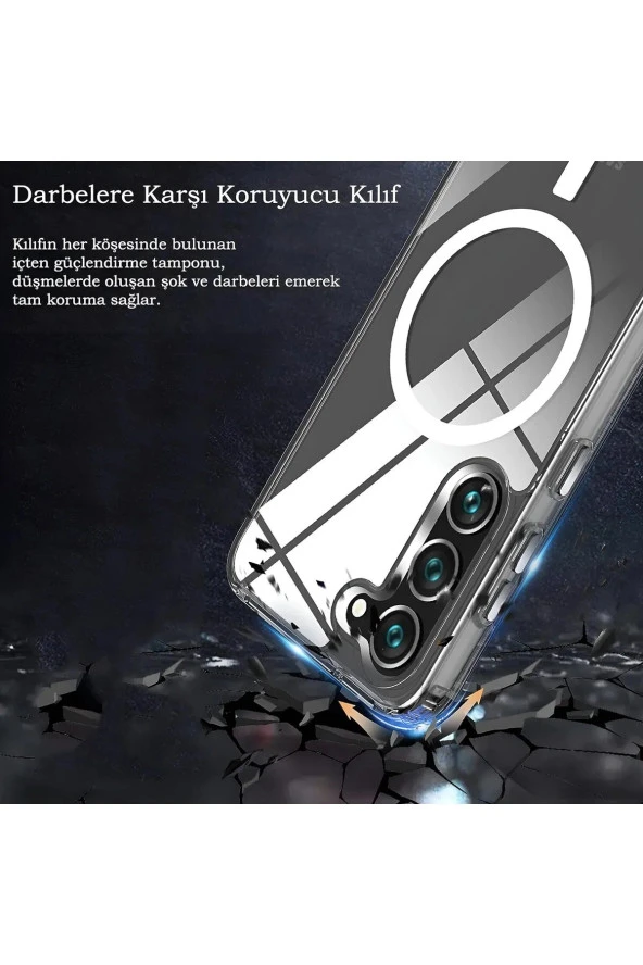 Galaxy S23 Fe ile uyumlu Kılıf Z-Tacsafe Wireless Halka Şeklindeki Dizayn Attractive Kapak Şeffaf - Resim 2