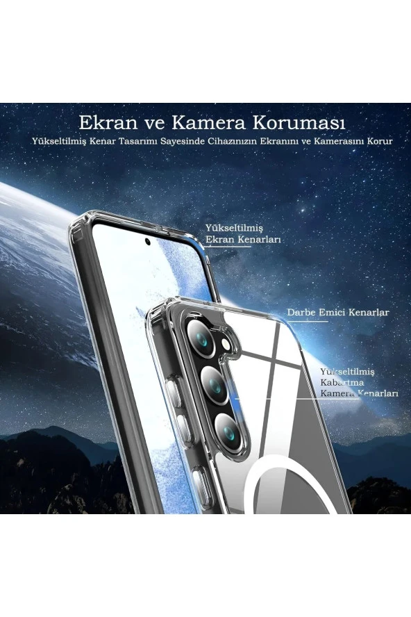 Galaxy S23 Fe ile uyumlu Kılıf Z-Tacsafe Wireless Halka Şeklindeki Dizayn Attractive Kapak Şeffaf - Resim 4