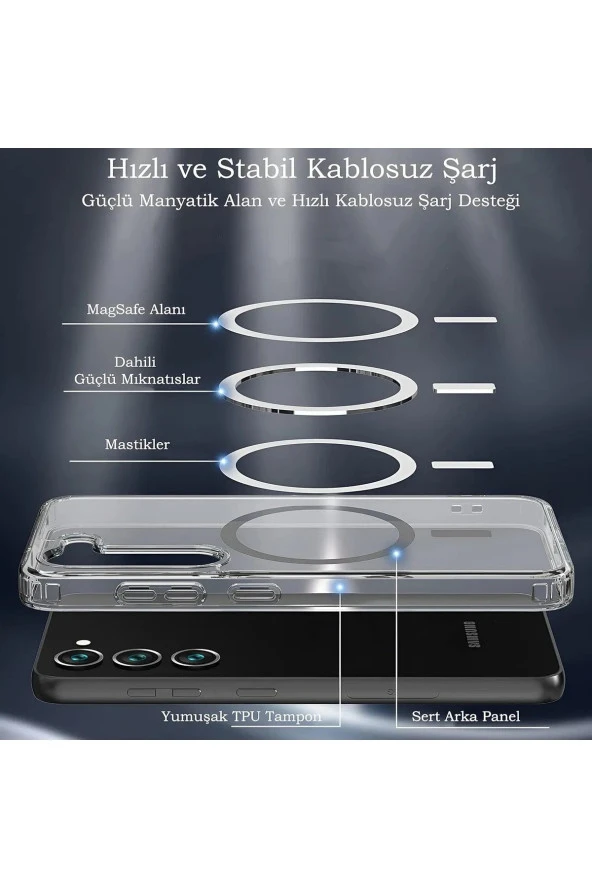 Galaxy S23 Fe ile uyumlu Kılıf Z-Tacsafe Wireless Halka Şeklindeki Dizayn Attractive Kapak Şeffaf - Resim 3