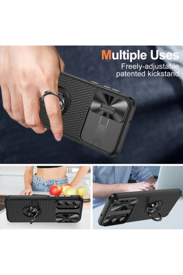 Galaxy S23 ile Uyumlu Kılıf Halka Tutucu Kamera Korumalı Kılıf Slayt Kapak Güçlendirilmiş TPU - Resim 4