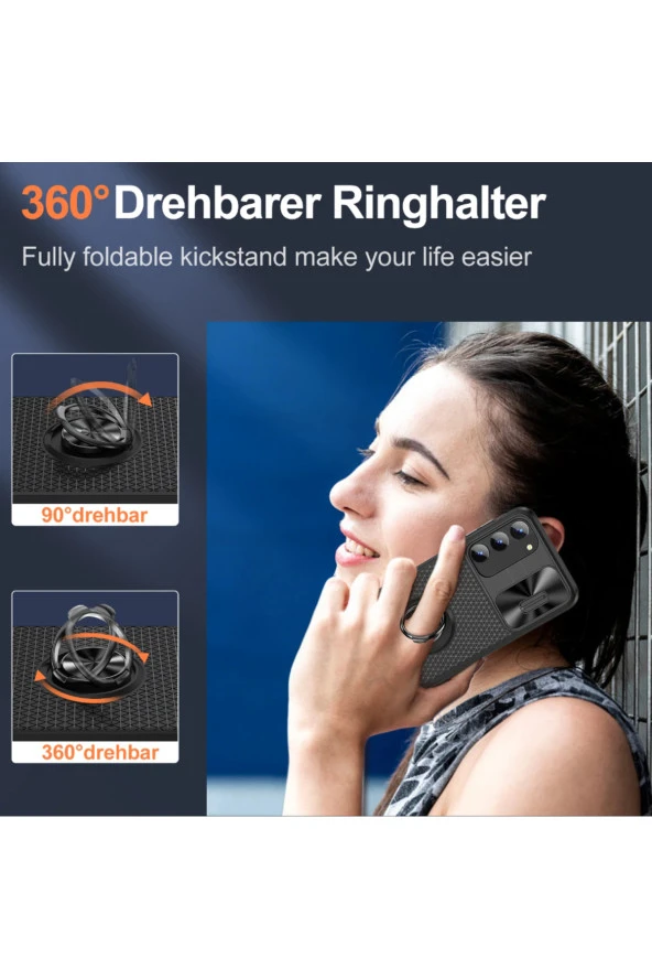 Galaxy S23 ile Uyumlu Kılıf Halka Tutucu Kamera Korumalı Kılıf Slayt Kapak Güçlendirilmiş TPU - Resim 3