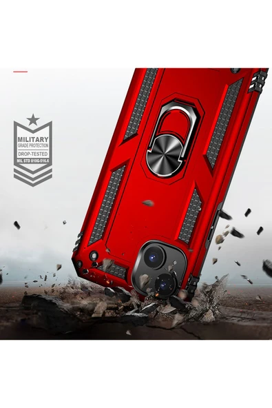 iPhone 15 ile Uyumlu Kılıf Z-vega Shockproof Standlı Yüzük Tutuculu Mega Case Kapak Mavi - Resim 5