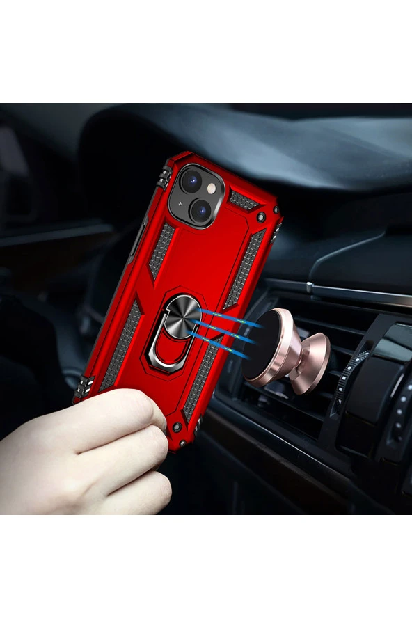 iPhone 15 ile Uyumlu Kılıf Z-vega Shockproof Standlı Yüzük Tutuculu Mega Case Kapak Mavi - Resim 2