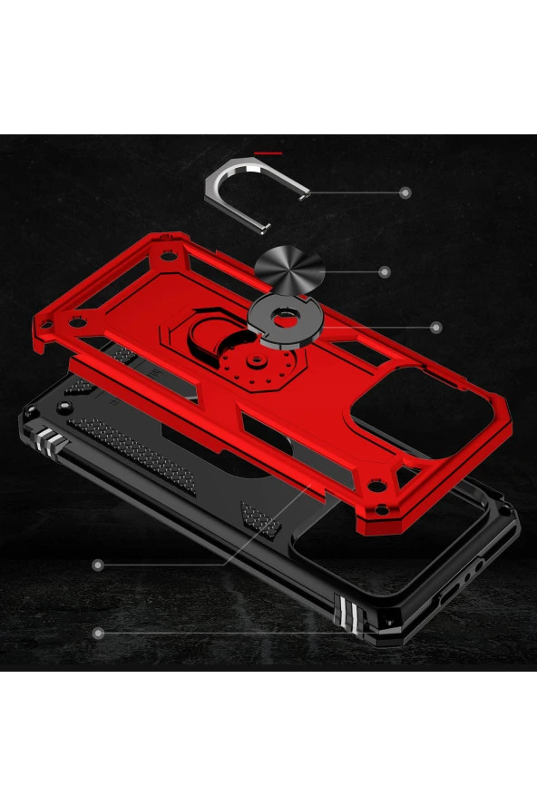 iPhone 15 Pro ile Uyumlu Kılıf Z-vega Shockproof Standlı Yüzük Tutuculu Mega Case Kapak Siyah - Resim 3