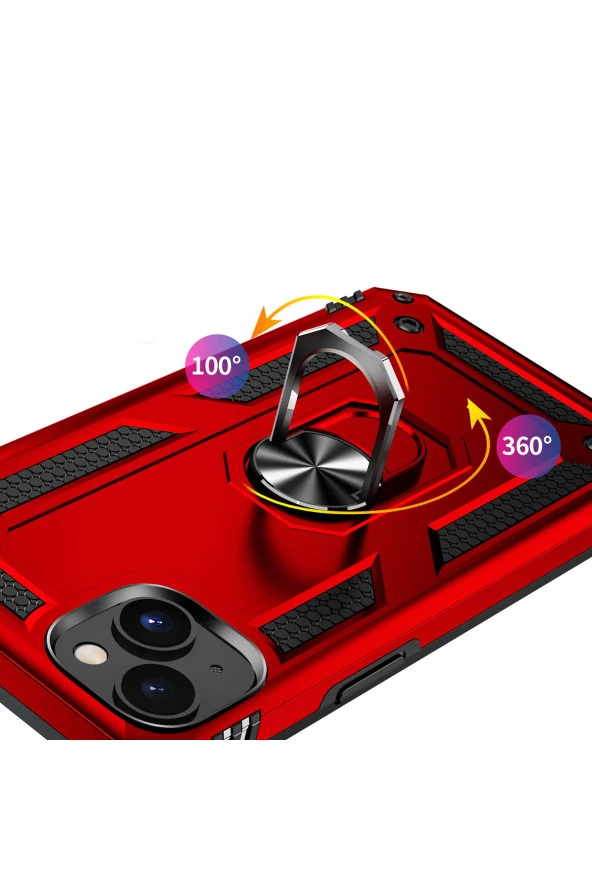 iPhone 15 ile Uyumlu Kılıf Z-vega Shockproof Standlı Yüzük Tutuculu Mega Case Kapak Siyah - 4