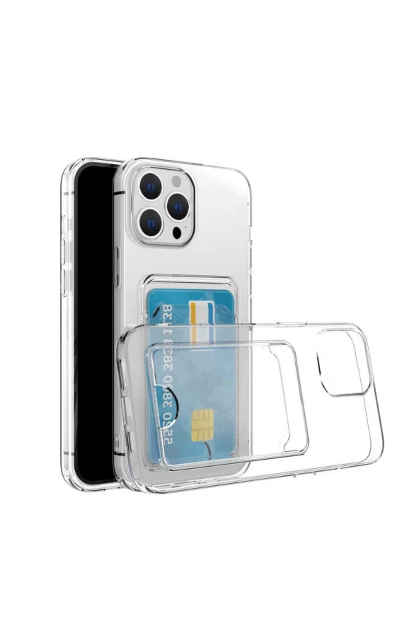 iPhone 14 Pro Max ile uyumlu Kılıf Şeffaf ve Pürüzsüz Kartlıklı Şeffaf Z-Setra Clear Silikon Kapak