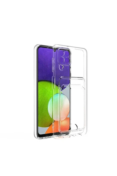 Galaxy A22 4G ile uyumlu Kılıf Şeffaf ve Pürüzsüz Kartlıklı Şeffaf Z-Setra Clear Silikon Kapak - Resim 5