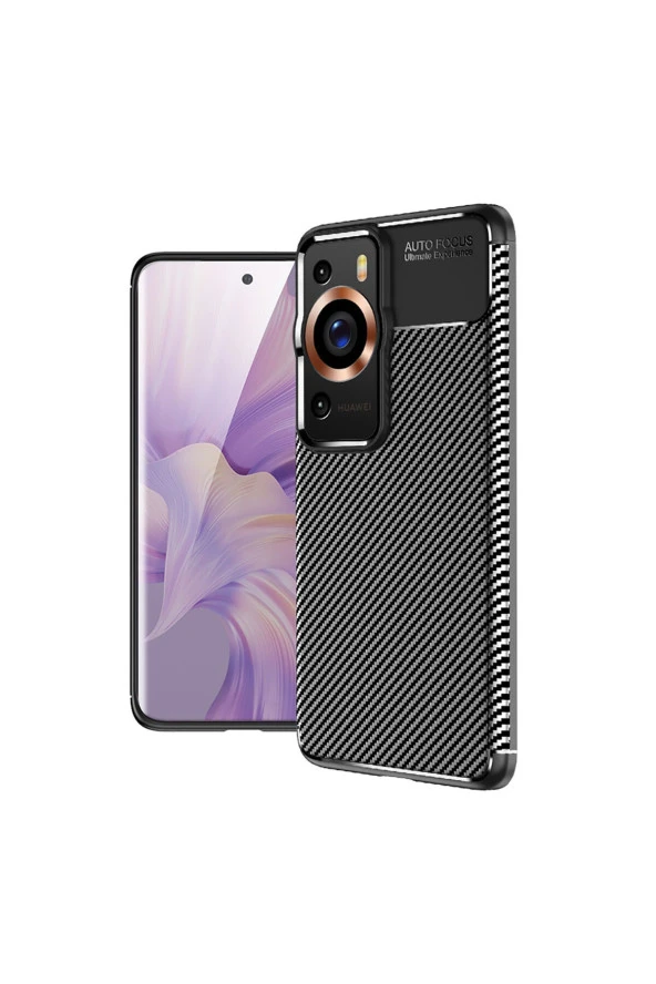 Huawei P60 Pro ile Uyumlu Kılıf Karbon Delüx Parmak Izi Yapmayan Ultra Slim Tpu Silikon Siyah