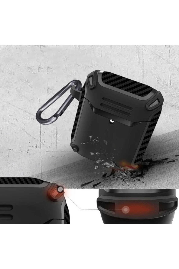 Airpods ile uyumlu Kılıf Kulaklık Koruyucu Airbag TPU Çengelli Kırmızı - Resim 3