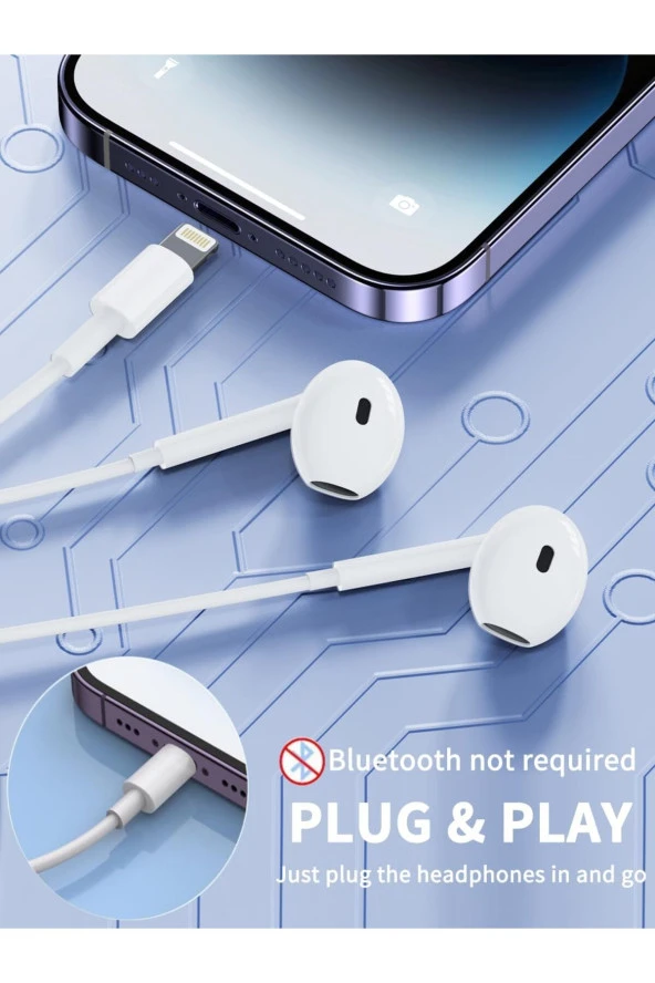 Tak Çalıştır Lightning Uçlu Mikrofonlu Kulaklık iPhone 13 Serisine Kadar Destek iPhone 11 12 Uyumlu - Resim 2