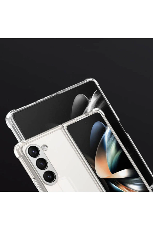 Galaxy Z Fold 5 ile Uyumlu Kılıf Yapılı Kamera Korumalı Toz ve Kirden Koruyan Silikon Şeffaf Kapak - Resim 4