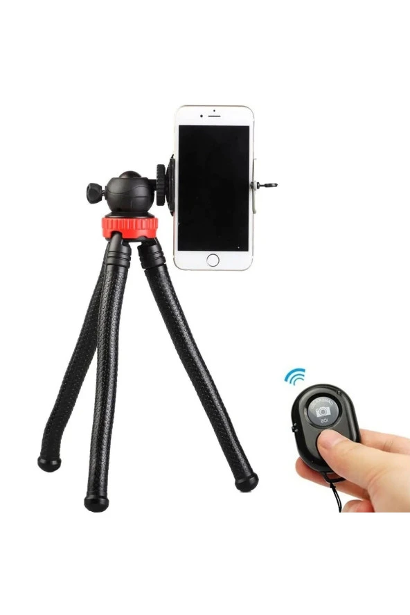 Flexible Youtuber 30cm Ahtapot 360 Derece 320gr Selfie Telefon Tutucu Tripod+Bluetooth Kumandalı