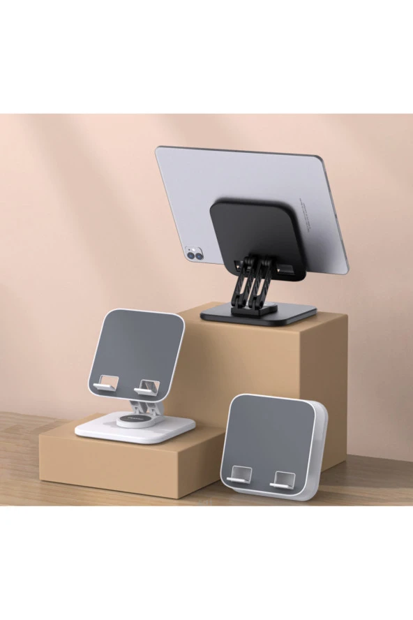 360 Derece Ayarlanabilir İnce Gerçek Tok Alüminyum Gövde Telefon Tablet Tutucu Stand F10max Siyah - Resim 2