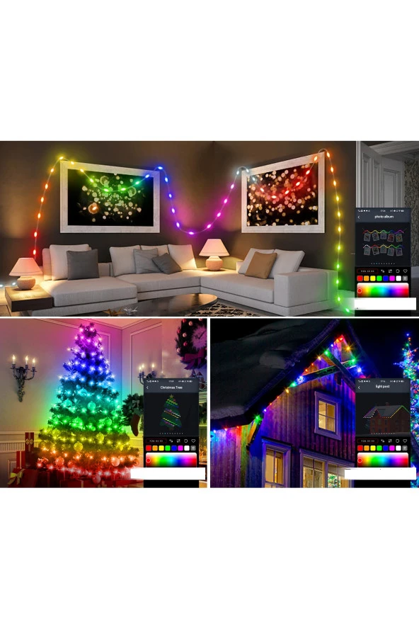 10 metre Led Işık RGB Su Geçirmez Ses Komut Özellikli ve Telefon ile Kontrol Ağaç Havuz Bahçe Işığı