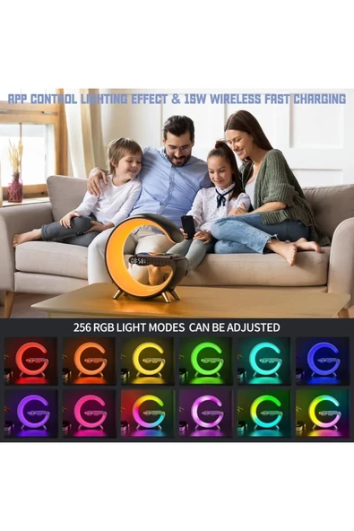 G Akıllı Işık Bluetooth Hoparlör Gökkuşağı 5W Hızlı Kablosuz Şarj Cihazı RGB Işıklı N69 Siyah Renk - 5