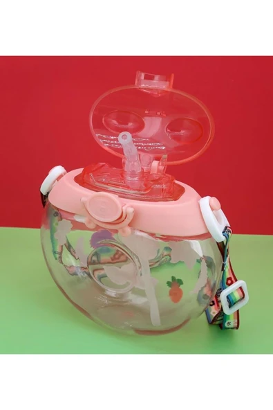 Su Matarası Askılı Suluk Renkli Desenli Karakter Çocuklara Özel Taşıması Kolay Okulda Kullanım CRK1 - 5