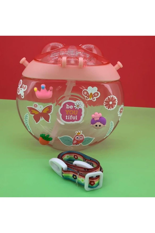 Su Matarası Askılı Suluk Renkli Desenli Karakter Çocuklara Özel Taşıması Kolay Okulda Kullanım CRK1 - 3