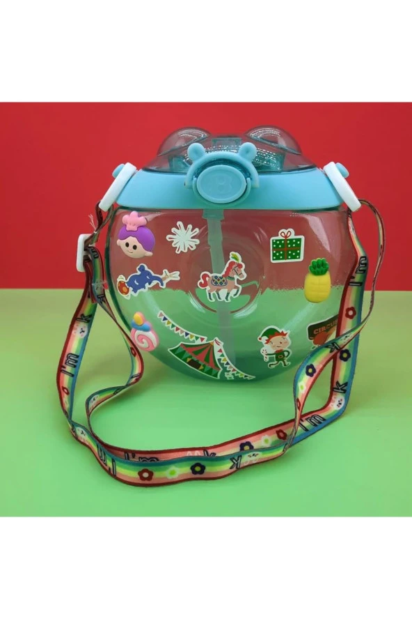 Su Matarası Askılı Suluk Renkli Desenli Karakter Çocuklara Özel Taşıması Kolay Okulda Kullanım CRK1 - 2