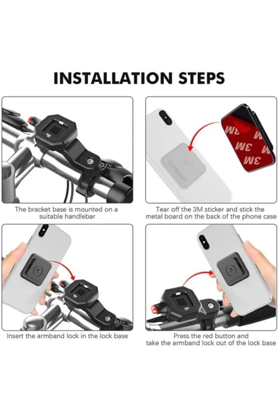 Bisiklet Motosiklet ve Scooter için Gidon Uyumlu Telefon Tutucu 4-6.8 Modellere Uyumlu 146A-HL - 2