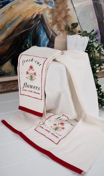 %100 Pamuk İkili 40x66 Cm Nakışlı Desenli Yılbaşı Havlu/Havlu Seti - 12