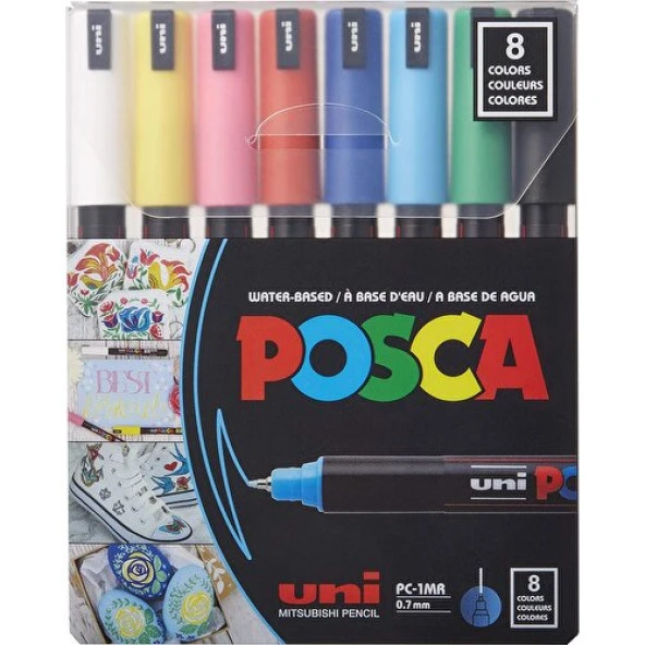 Uni Posca 0.7 Su Bazlı Poster Markörü Anarenk 8 Li