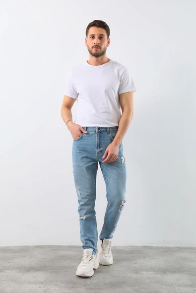 Erkek Yırtık Detaylı Jean Pantolon - 4