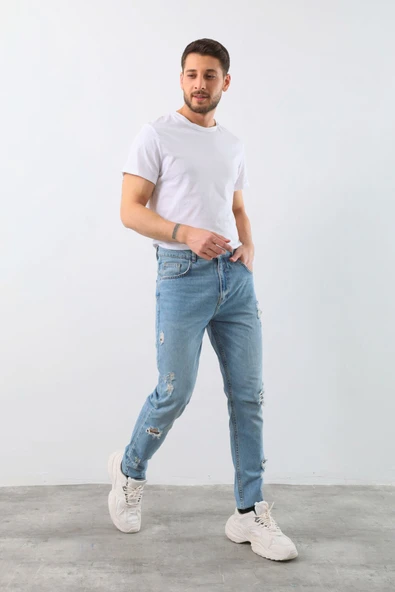 Erkek Yırtık Detaylı Jean Pantolon - 2