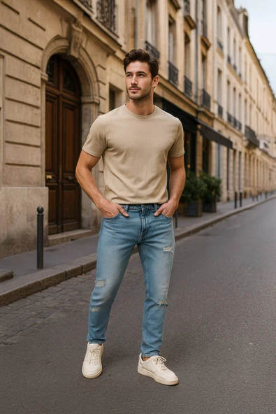 Erkek Yırtık Detaylı Jean Pantolon