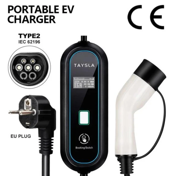 Taysla 3.5 kW 16A Ev Tipi Bireysel Taşınabilir Portatif  Elektrikli Araç Şarj İstasyonu 3 Metre