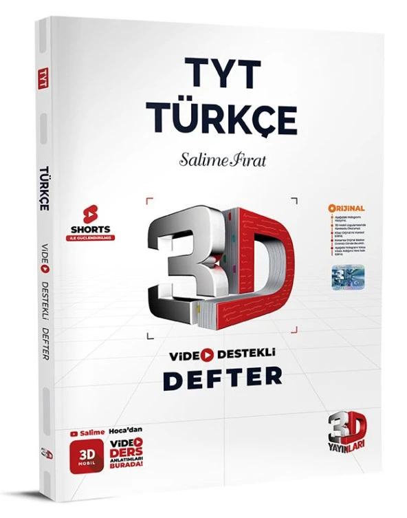 3D Yayınları 2024 Tyt Türkçe Video Destekli Defter