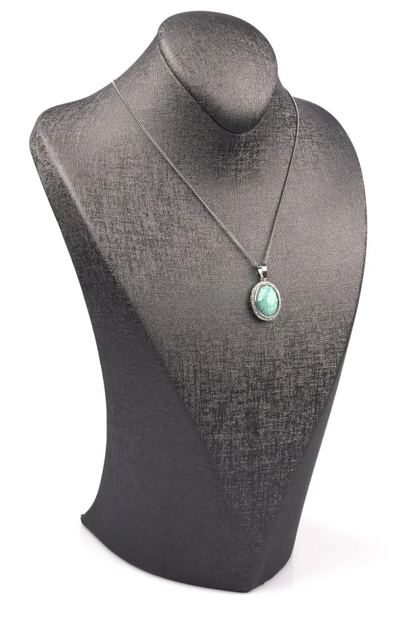 Amazonit Doğal Taş Gümüş Renkli Kolye - Resim 2