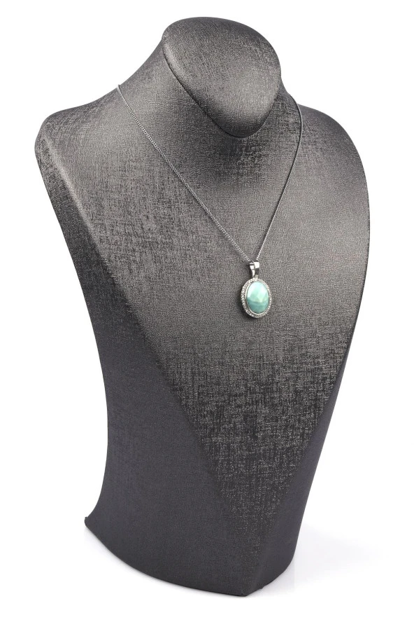 Amazonit Doğal Taş Gümüş Renkli Kolye - Resim 2