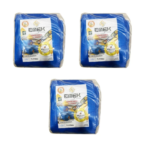 Emek Çadır Kumaşı Branda Tente UV Güneşlik Gölgelik Koruma Yağmur Su Geçirmez - 5x6 Metre - 3 Paket