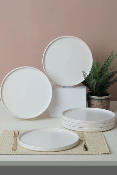 Keramika Mat Beyaz Stackable Servis Tabağı 27 Cm 6 Adet 022 - Resim 4